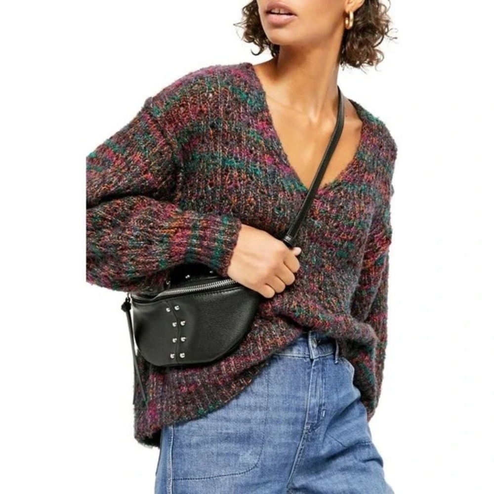 Free People Highland Sweater Multi Color Knit Pullover V-Neck Sweater